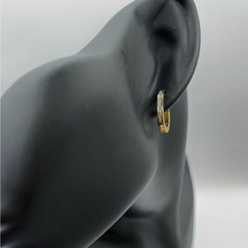 0.25 CT Natural Diamond Hoops Gold Overlay 925 Sterling Silver.